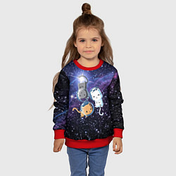 Свитшот детский Три котика в открытом космосе, цвет: 3D-красный — фото 2