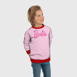 Свитшот детский Барби - логотип на клетчатом фоне, цвет: 3D-красный — фото 2