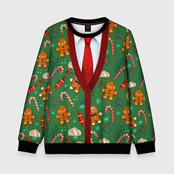 Свитшот детский Новогодний свитер с печеньками, цвет: 3D-черный