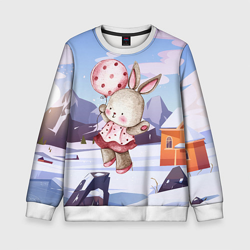 Детский свитшот Зайка с воздушным шариком / 3D-Белый – фото 1