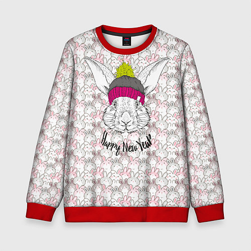 Детский свитшот Морда кролика 2023 / 3D-Красный – фото 1