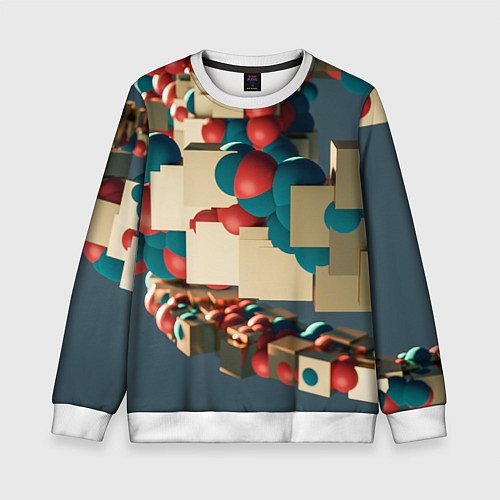 Детский свитшот Абстрактное совмещение кубиков и шаров / 3D-Белый – фото 1