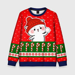 Свитшот детский Белый котик - играет в снежки, цвет: 3D-синий