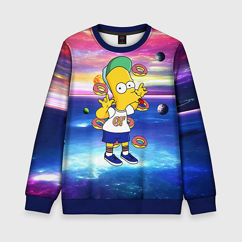 Детский свитшот Барт Симпсон с пончиками в космическом пространств / 3D-Синий – фото 1