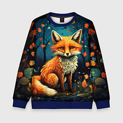 Свитшот детский Лиса в Folk Art стиле, цвет: 3D-синий