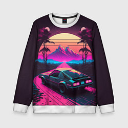 Детский свитшот Synthwave car and mountains