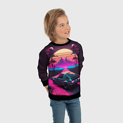 Свитшот детский Synthwave car and mountains, цвет: 3D-черный — фото 2