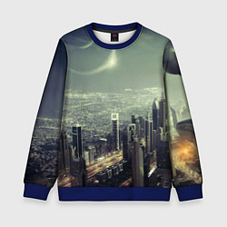 Свитшот детский Футуристичный город, цвет: 3D-синий