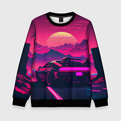 Детский свитшот Синтвейв закат с автомобилем