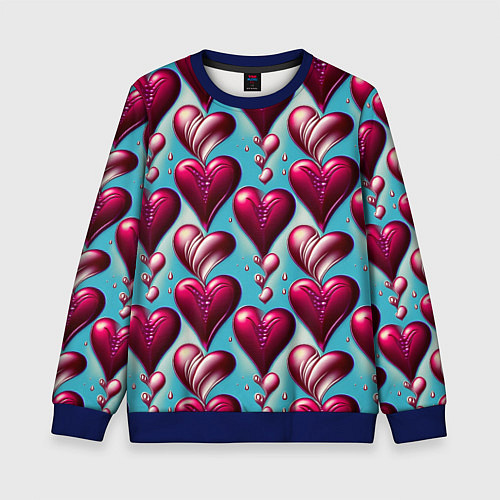 Детский свитшот Паттерн красные абстрактные сердца / 3D-Синий – фото 1