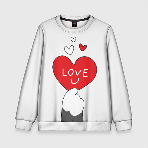 Детский свитшот Любовь - сердце - лапка кота / 3D-Белый – фото 1