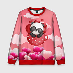 Свитшот детский Панда с сердечками в чашке, цвет: 3D-красный