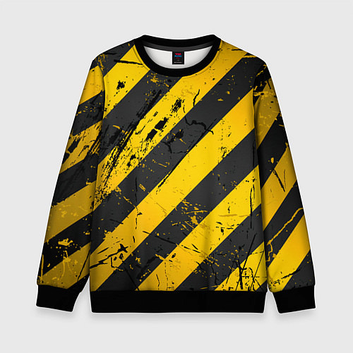 Детский свитшот WARNING - желто-черные полосы / 3D-Черный – фото 1