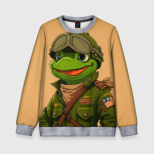 Детский свитшот Лягушонок Пепе лётчик / 3D-Меланж – фото 1