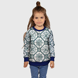 Свитшот детский Серый паттерн из листьев, геометрии и кристаллов, цвет: 3D-синий — фото 2