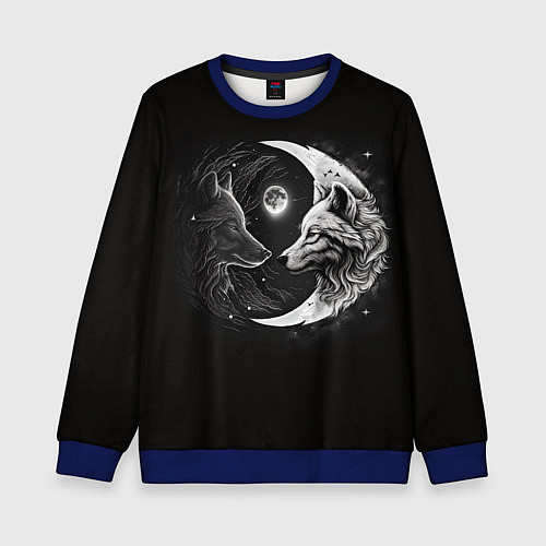 Детский свитшот Волки инь-янь луна / 3D-Синий – фото 1