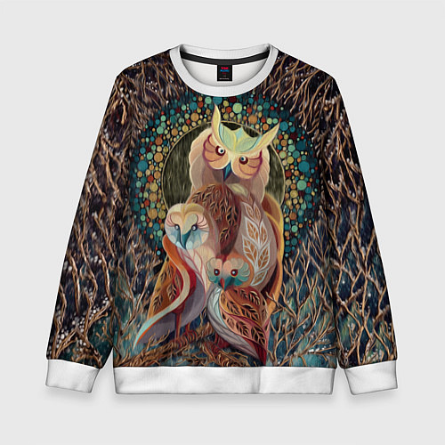 Детский свитшот Семейство лунных сов / 3D-Белый – фото 1