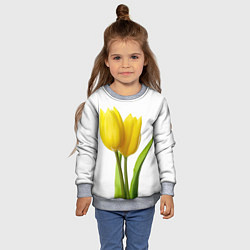 Свитшот детский Желтые тюльпаны на белом, цвет: 3D-меланж — фото 2