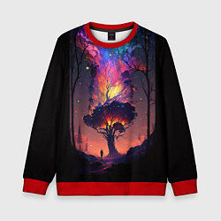 Свитшот детский Огненное дерево в звездном лесу, цвет: 3D-красный