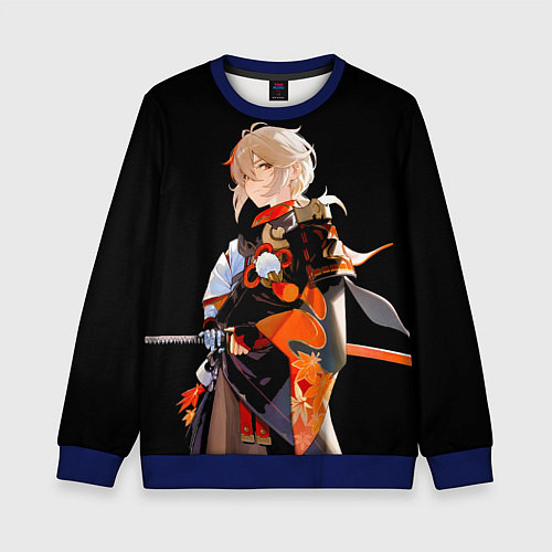 Детский свитшот Казуха с мечом - Genshin Impact / 3D-Синий – фото 1