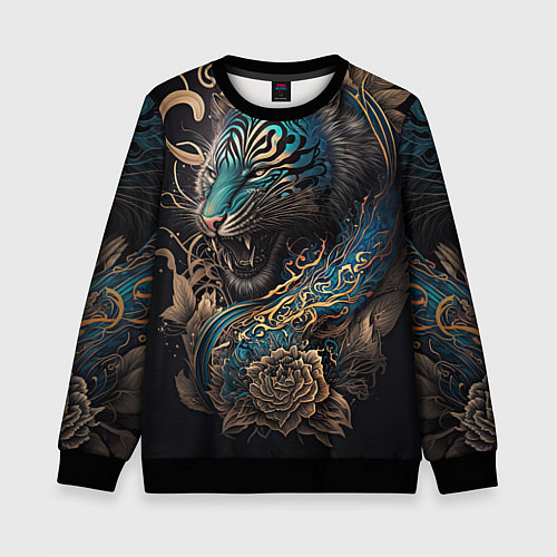 Детский свитшот Тигр Irezumi / 3D-Черный – фото 1