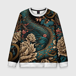Свитшот детский Японский змей Irezumi, цвет: 3D-белый