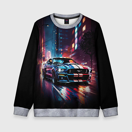 Детский свитшот Форд мустанг в ночи тройная скорость / 3D-Меланж – фото 1