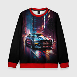 Свитшот детский Форд мустанг в ночи тройная скорость, цвет: 3D-красный