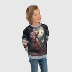 Свитшот детский Девушка в сакуре под луной, цвет: 3D-меланж — фото 2