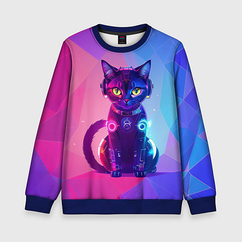 Детский свитшот Кибер кошка / 3D-Синий – фото 1
