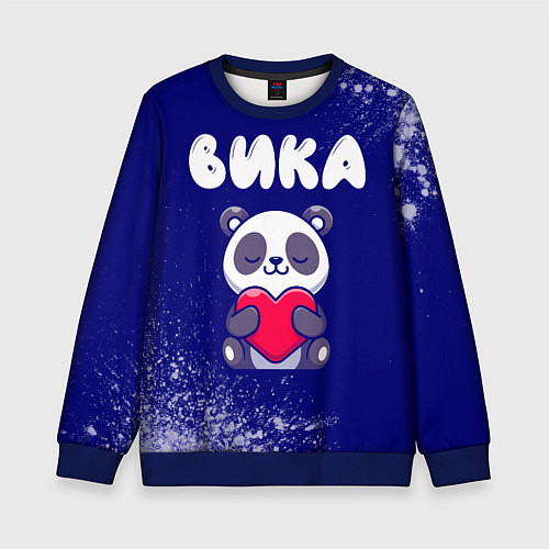 Детский свитшот Вика панда с сердечком / 3D-Синий – фото 1