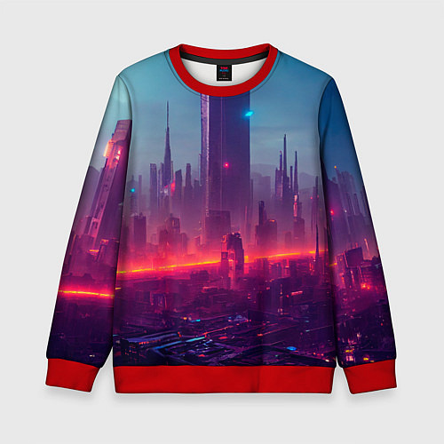 Детский свитшот Город ночной и неоновый / 3D-Красный – фото 1