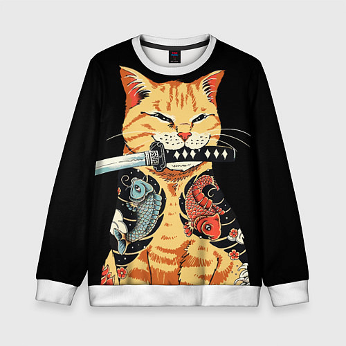 Детский свитшот Yakuza tattoo cat / 3D-Белый – фото 1