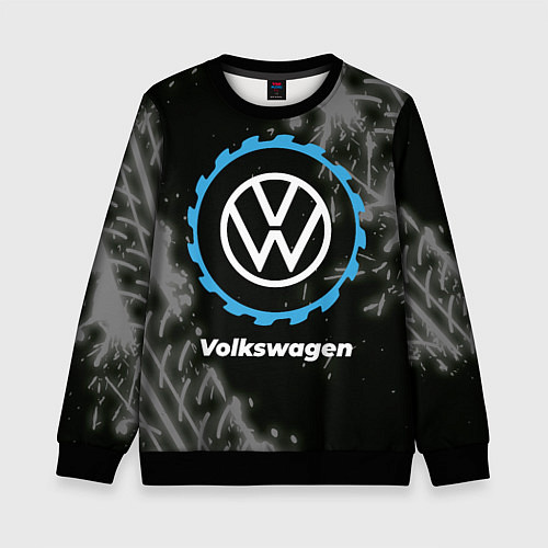 Детский свитшот Volkswagen в стиле Top Gear со следами шин на фоне / 3D-Черный – фото 1