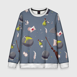 Свитшот детский Паттерн с магическими принадлежностями, цвет: 3D-белый