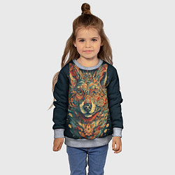 Свитшот детский Красивый волк в узорах, цвет: 3D-меланж — фото 2