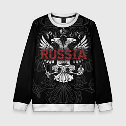 Свитшот детский Герб России с надписью Russia, цвет: 3D-белый