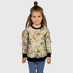 Свитшот детский Акварельные цветы - паттерн зеленый, цвет: 3D-черный — фото 2