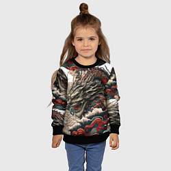 Свитшот детский Тату дракона в стиле Ирезуми, цвет: 3D-черный — фото 2