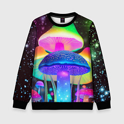 Свитшот детский Волшебные светящиеся грибы и звезды, цвет: 3D-черный
