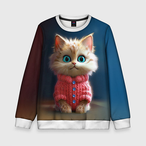 Детский свитшот Котик в розовом свитере / 3D-Белый – фото 1