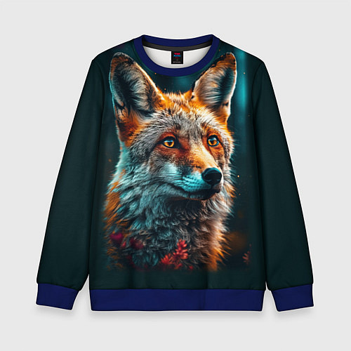 Детский свитшот Лисица фотореализм / 3D-Синий – фото 1
