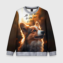 Свитшот детский Любовь и корги, цвет: 3D-меланж