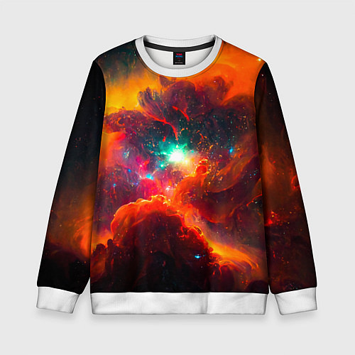 Детский свитшот Небула в космосе в оранжевых тонах - нейронная сет / 3D-Белый – фото 1