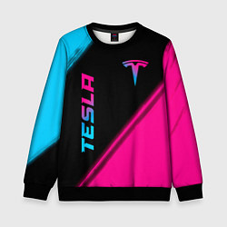 Детский свитшот Tesla - neon gradient: надпись, символ