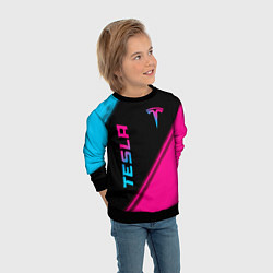 Свитшот детский Tesla - neon gradient: надпись, символ, цвет: 3D-черный — фото 2