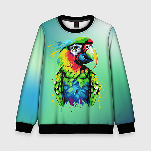 Детский свитшот Разноцветный попугай / 3D-Черный – фото 1