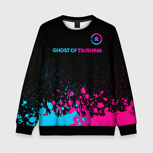 Детский свитшот Ghost of Tsushima - neon gradient: символ сверху / 3D-Черный – фото 1