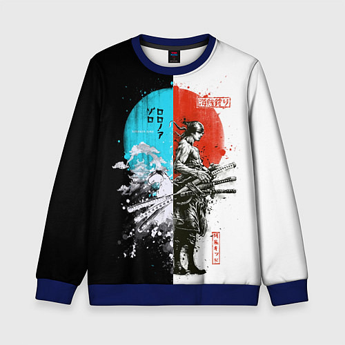 Детский свитшот Зоро в инверсии - One Piece / 3D-Синий – фото 1