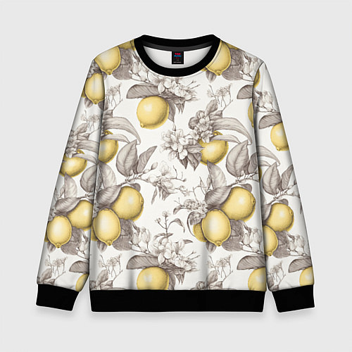 Детский свитшот Лимоны - винтаж графика: паттерн / 3D-Черный – фото 1